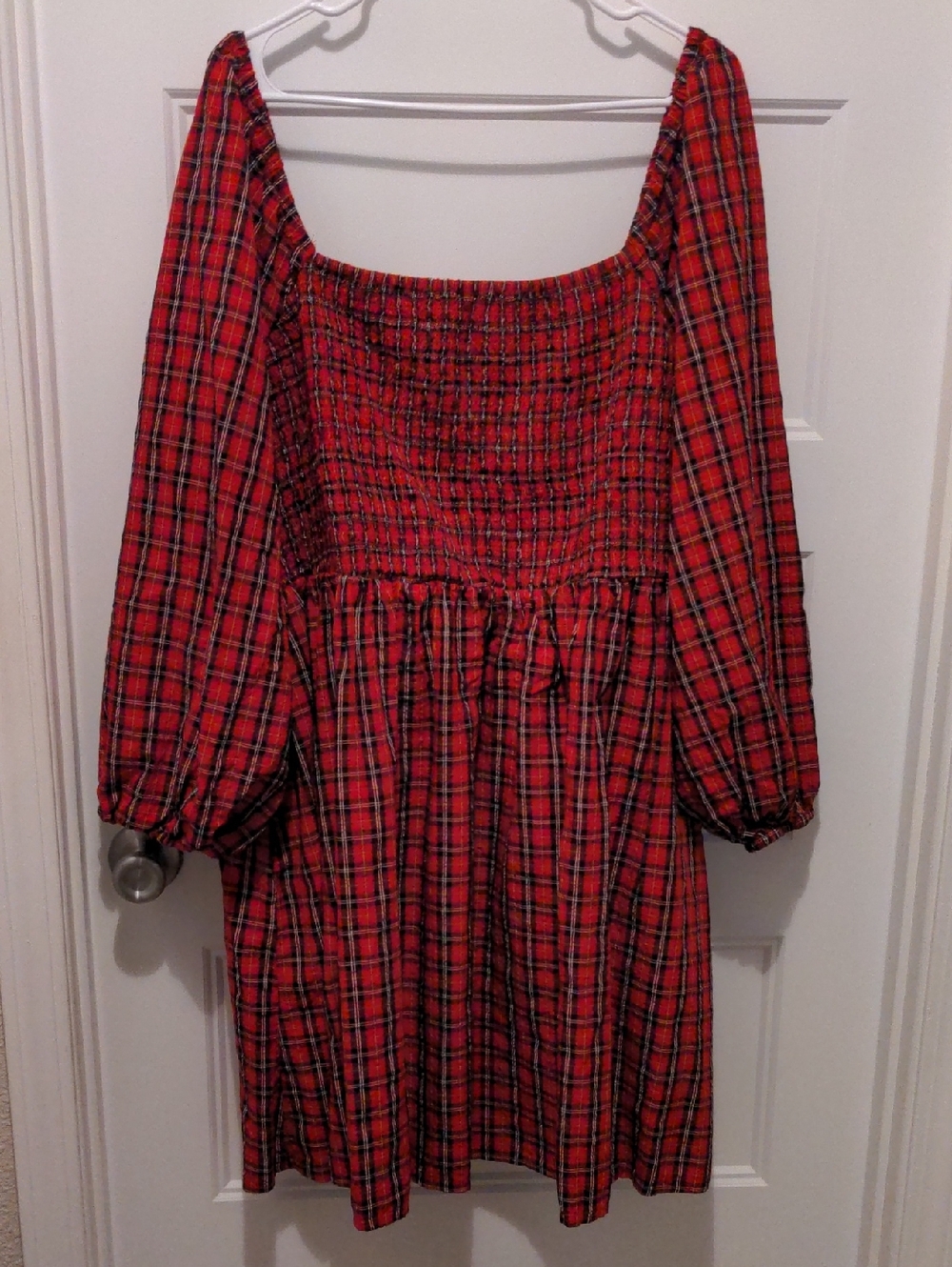 Old Navy Red Plaid Smocked Mini Dress Plus Size 3X Long Sleeve